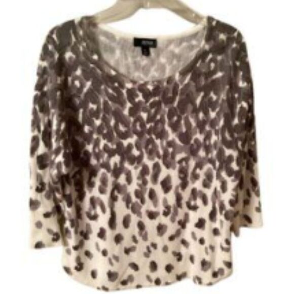 ANA SIZE PL WHITE ACRYLIC ANIMAL PRINT SWEATER 3/4 SLEEVE - Picture 1 of 8